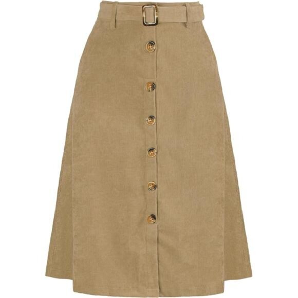 Womens High Waist Button Front A-Line Skirt Khaki - Picture 1 of 5